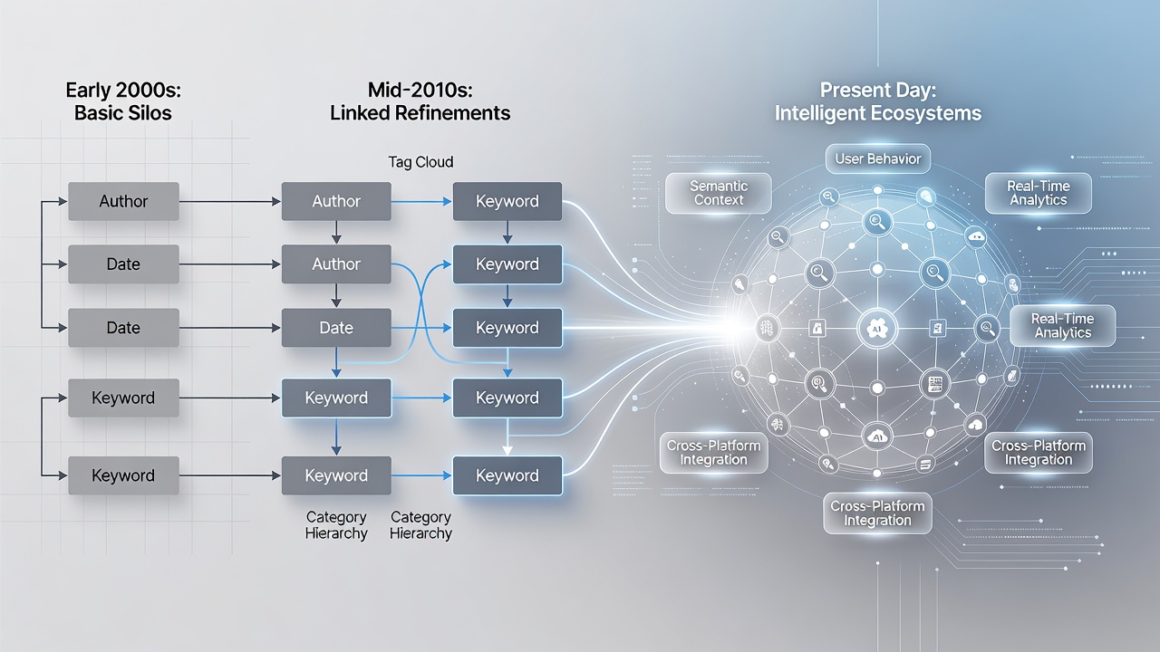 Tracing the Evolution of Interconnected Search Filters in Contemporary Knowledge Management Systems
